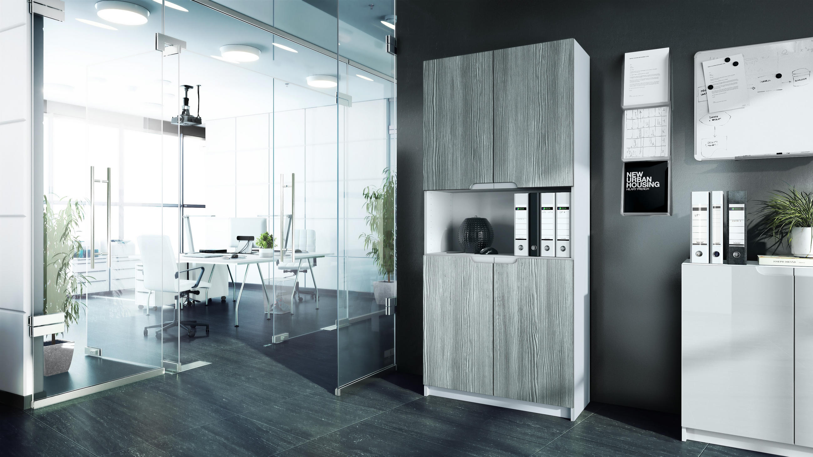 BÜROSCHRANK Logan Fronten in Avola-Anthrazit - Anthrazit, Holzwerkstoff (82/184/37cm) - Vladon