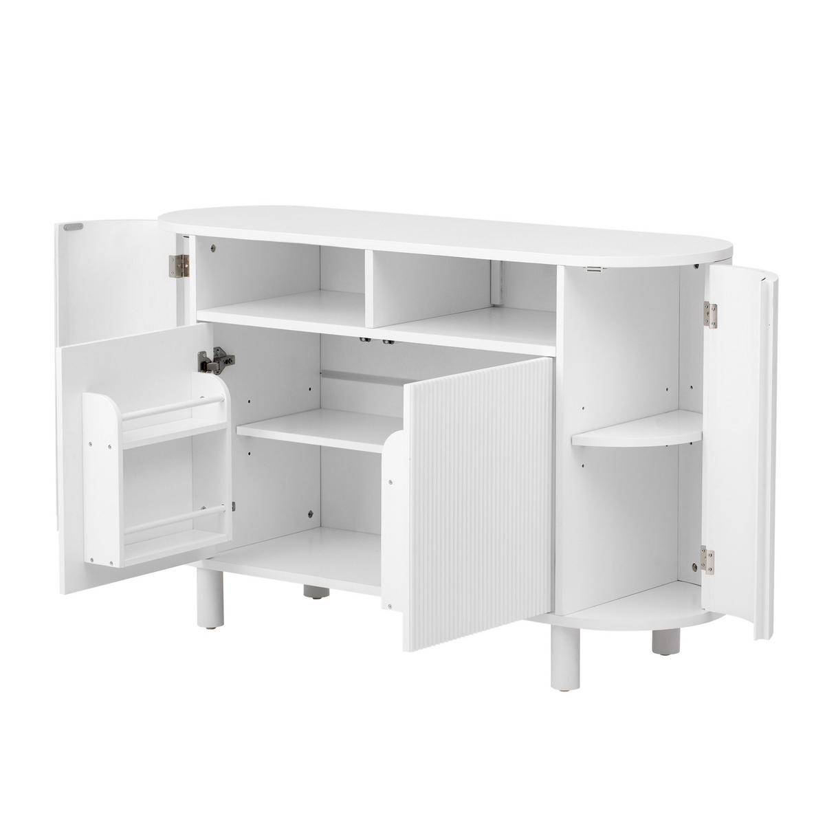 KOMODA z MDF 120x38x77 cm bílá s nastavitelnými policemi, obloukovou přihrádkou a vyrovnávacími nožkami - bílá, kompozitní dřevo (120/77/38cm) - Modfu