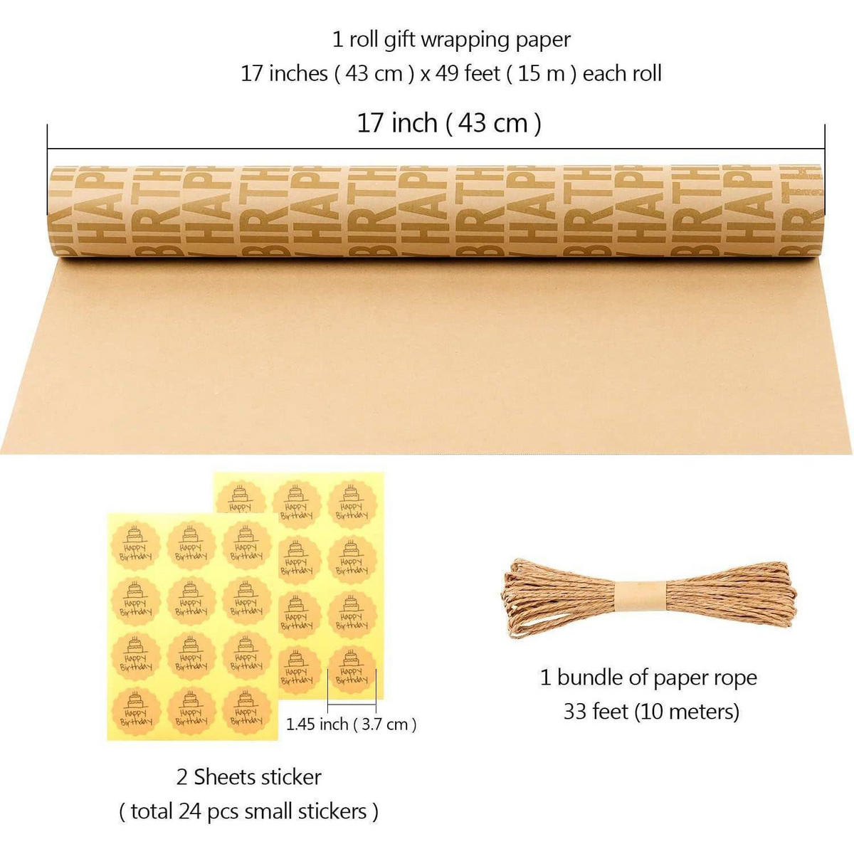 GESCHENKPAPIER Rolle Geburtstag 15 m x 43 cm - Braun, Papier (43/0.1/1500cm)