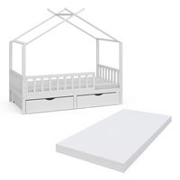 HAUSBETT Franka Weiß 80x160 cm mit 2 Schubladen und Matratze - Weiß, Holzwerkstoff (80/160cm) - VitaliSpa