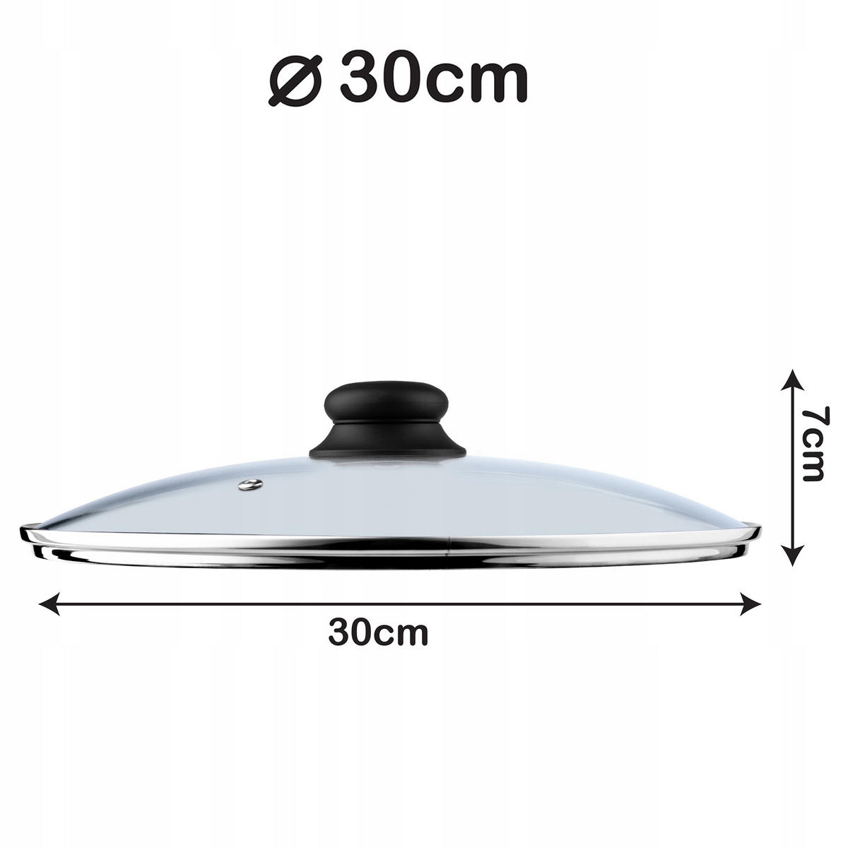 DECKEL mit Schwarz Silikongriff, 30 cm - Transparent, Glas (30cm) - KADAX