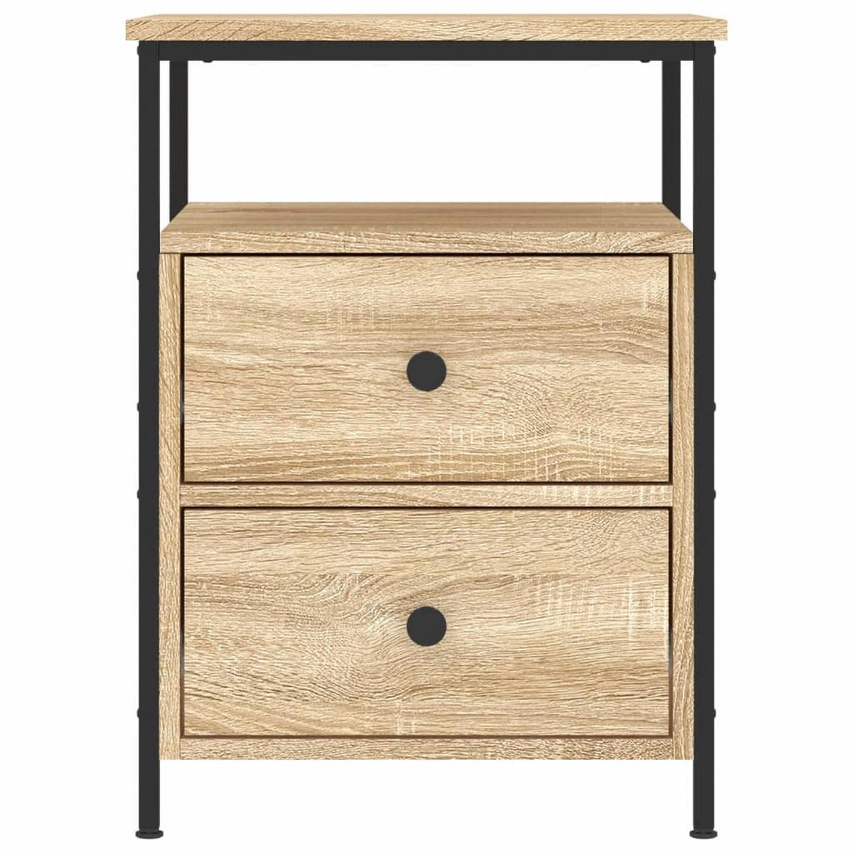 NACHTTISCH 2-teilig mit 2 Schubladen 44/45/60 cm aus Holzwerkstoff in Sonoma-Eiche Dekor - Schwarz/Sonoma Eiche, Holz/Metall (44/60/45cm) - vidaXL