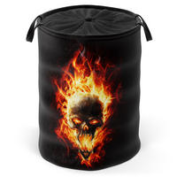 WÄSCHEKORB Totenkopf in Flammen - Braun, Textil (37/55/55cm) - Sanilo