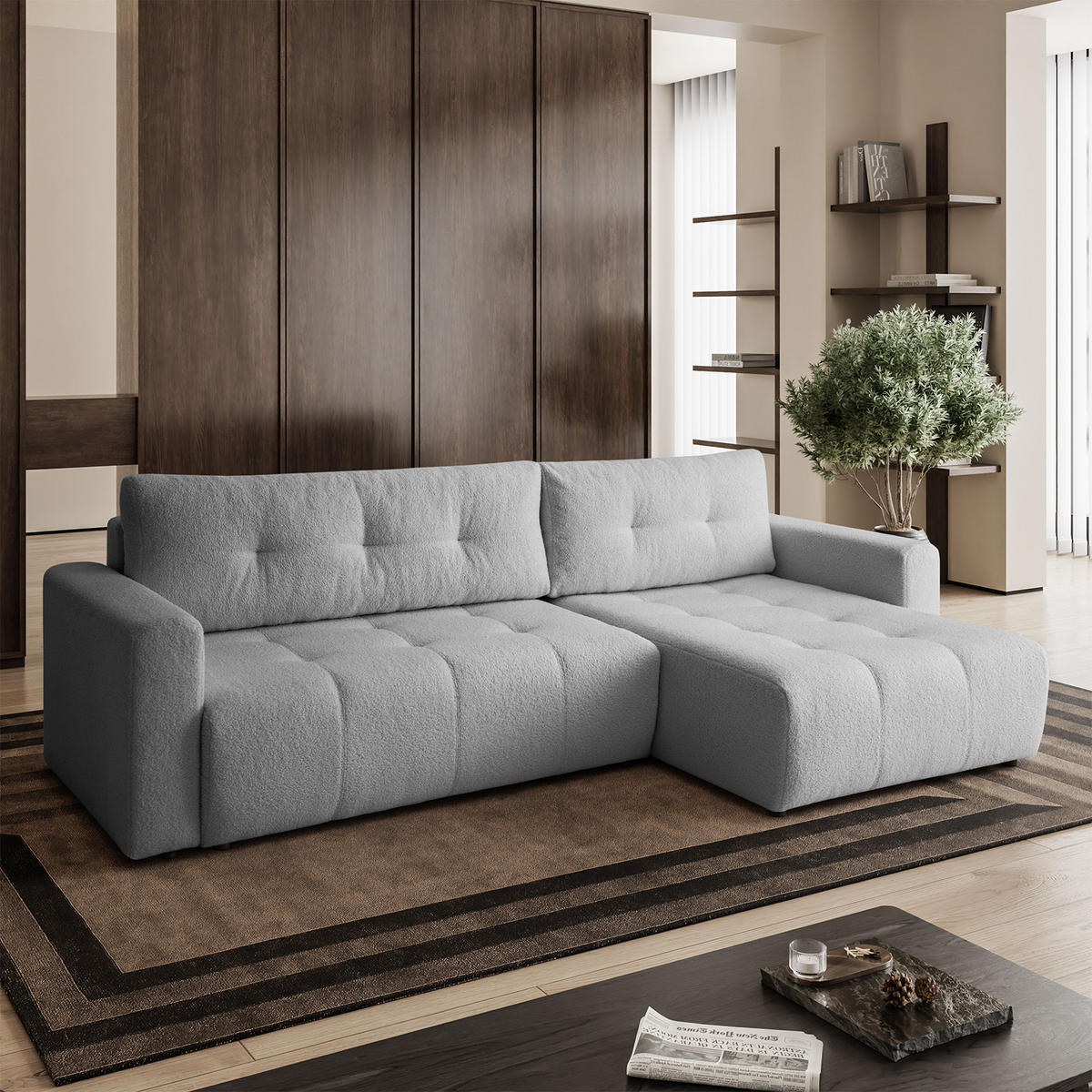 ECKSOFA WALONGO mit Schlaffunktion, Hellgrau - Hellgrau, Textil (261/143cm) - Fedve