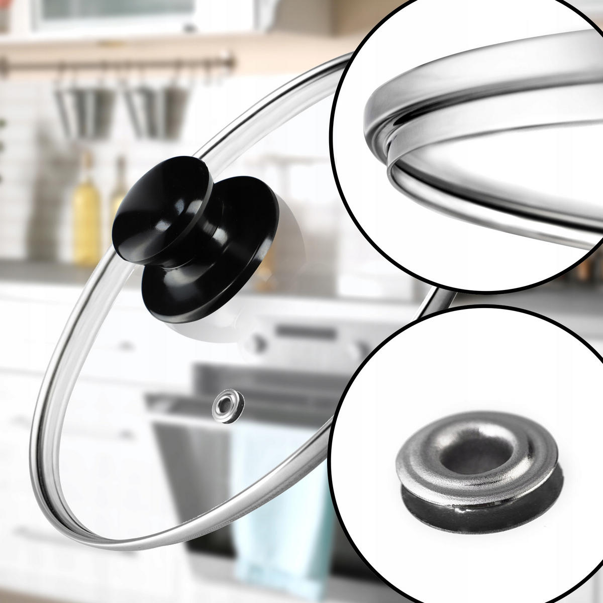 DECKEL mit schwarzem Griff, 30 cm, 1 Stück - Transparent, Glas/Kunststoff (30cm) - KADAX