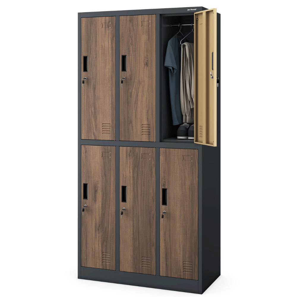 UMKLEIDESCHRANK Spind TOKIO 6 Abteile 185x90x45cm Anthrazit-Nussbaum - Anthrazit, Metall (90/185/45cm) - DELUKE