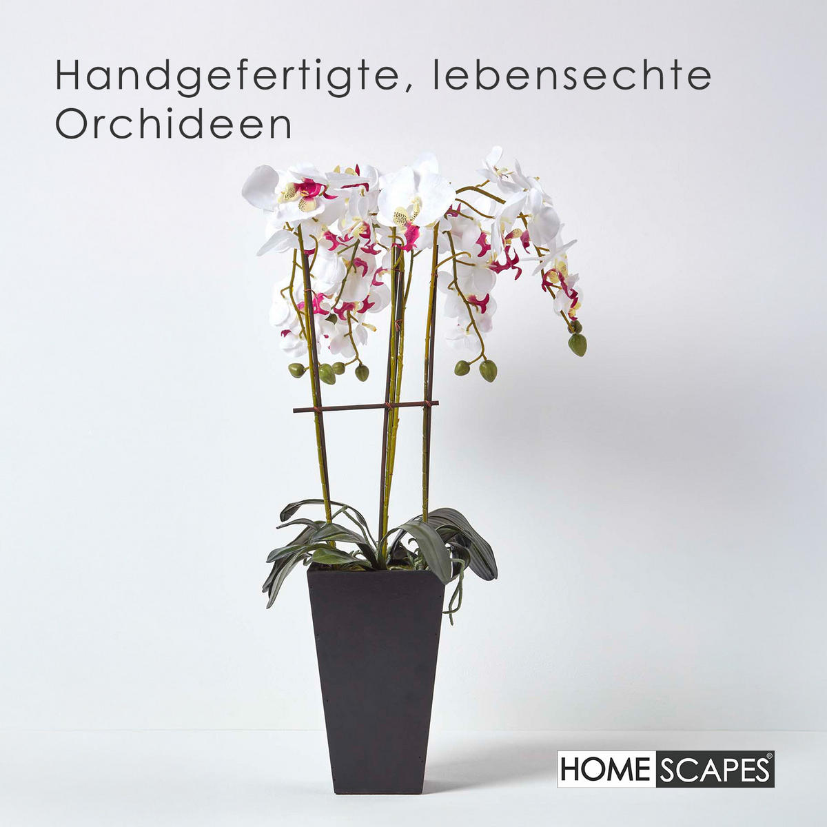 KUNSTBLUME Orchidee weiß im Deko-Topf, 70 cm - Weiß, Kunststoff (70cm) - Homescapes