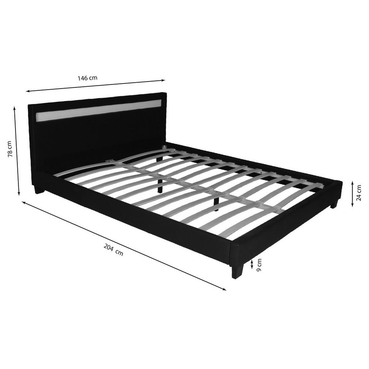 BETT CARDIFF 140x190, LED-Beleuchtung + 1 Lattenrost / Schwarz - Schwarz, Holzwerkstoff (140/190cm) - Weber Industries