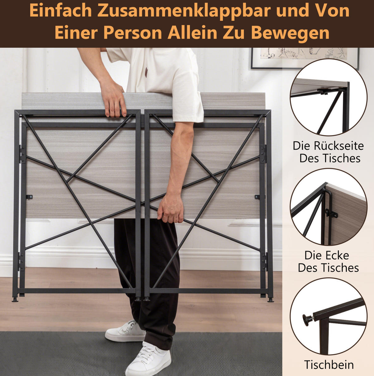 SCHREIBTISCH faltbar 99 x 50 x 75 cm MDF Metall Natur - Braun, Metall (99/50/75cm) - Meubliv