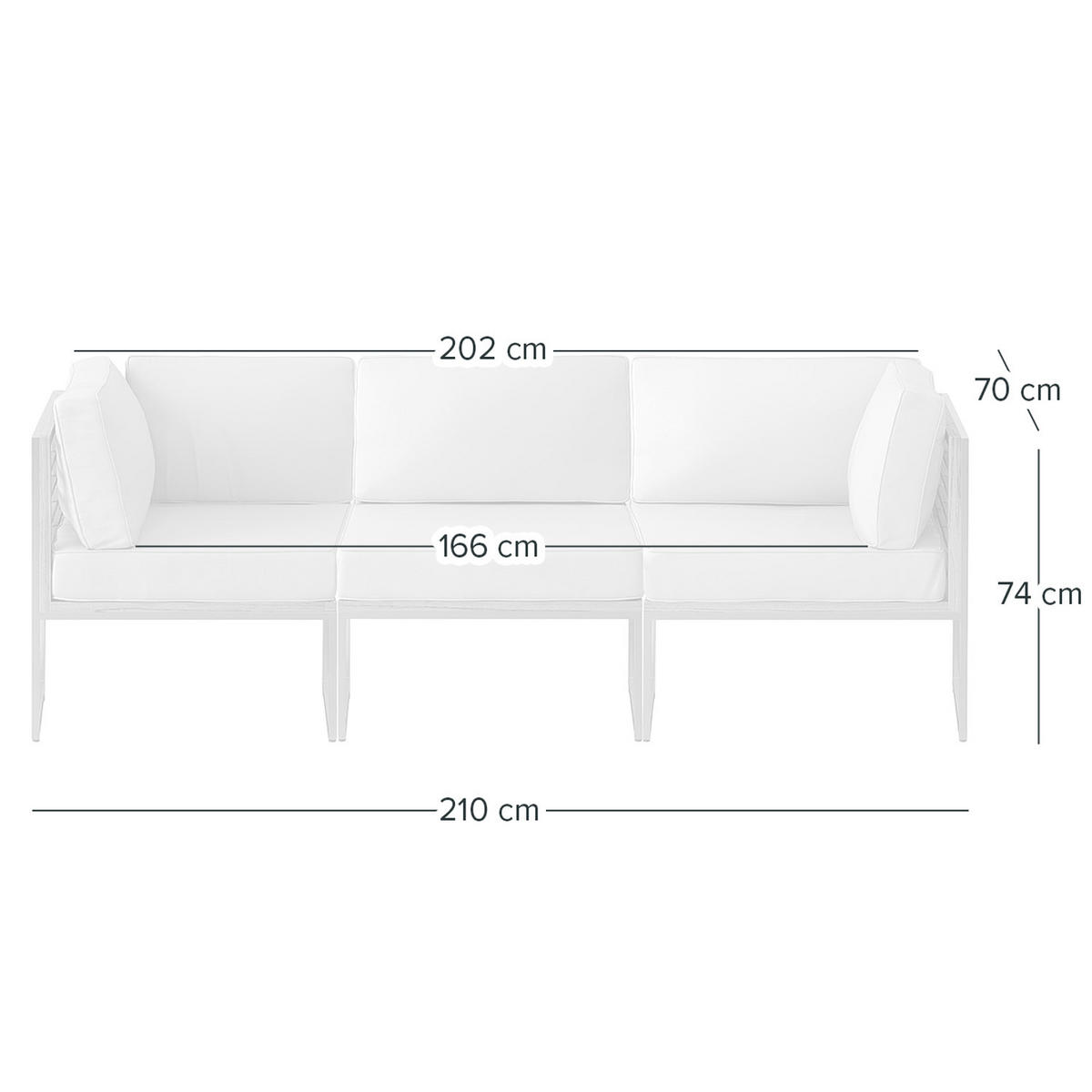 LOUNGESOFA - 3-teilig - Webstoff / Teak massiv - Hellgrau, Holz/Textil (210/74/70cm) - home24