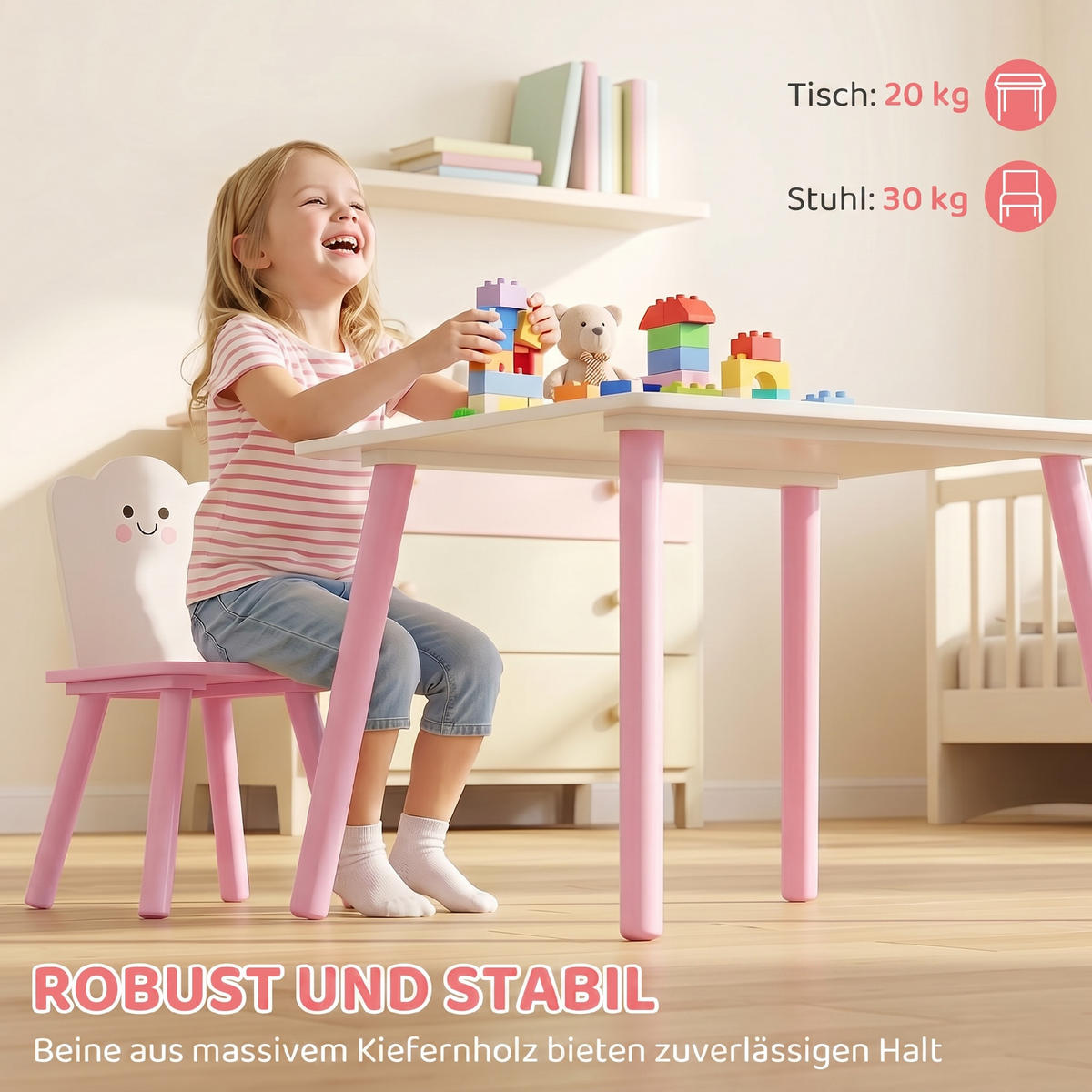 KINDERTISCHGRUPPE Rosa 60.0/60.0/44.0cm - Rosa, Holzwerkstoff (60/44/60cm)