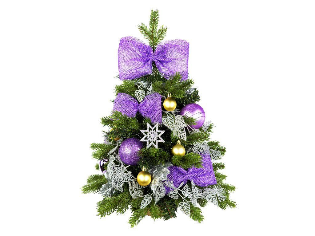 WEIHNACHTSBAUM künstlicher 60 cm mit LED-Beleuchtung, VIOLETTHARMONIE II, mit 28 Weihnachtsbaumschmuck, Pflanztopf mit Jutesack - Silberfarben/Lila, Kunststoff/Stein (40/60cm) - LAALU