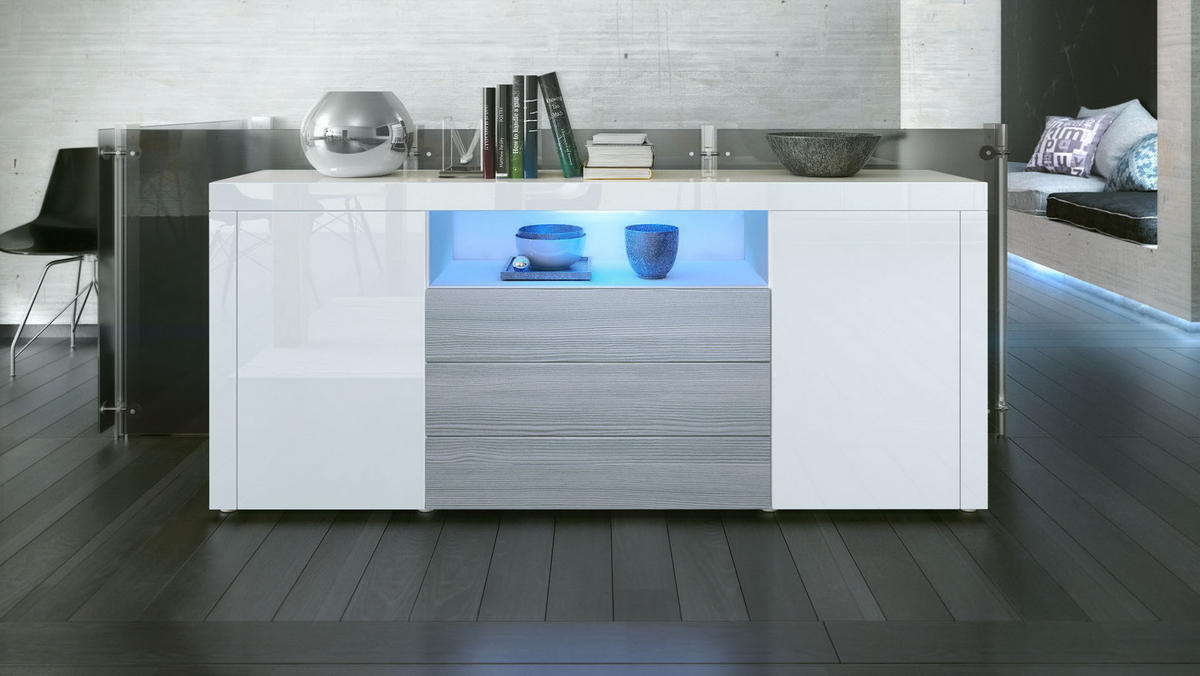 SIDEBOARD Santiago Weiß Hochglanz / Avola-Anthrazit - Weiß Hochglanz, Holzwerkstoff (167/72/35cm) - Vladon