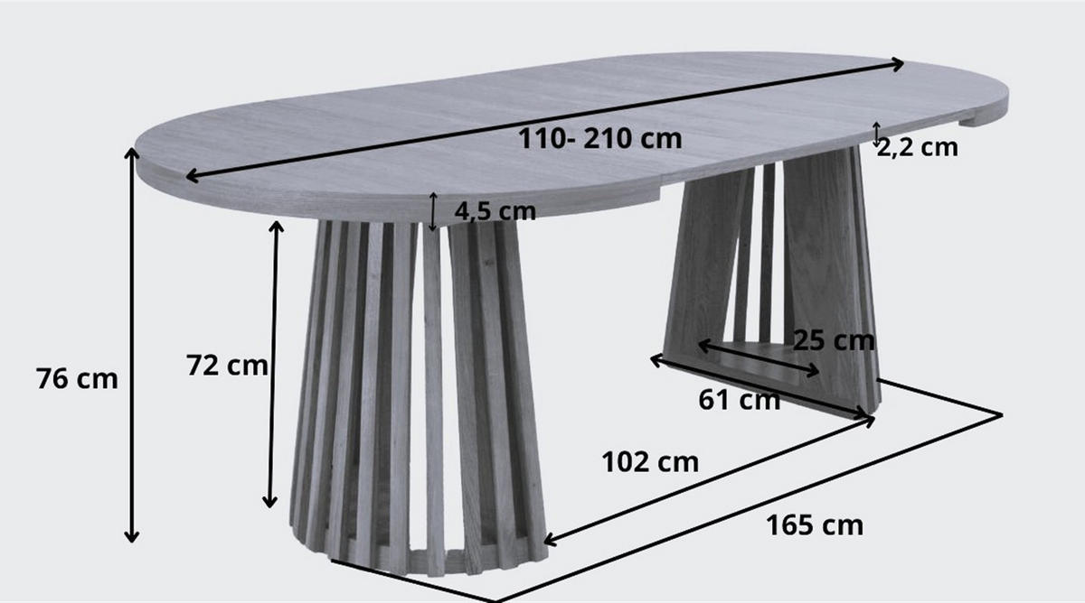 ESSTISCH LAMELLI Ausziehbar 110 - 210 / 110 x 76 cm - Eichefarben, Holz (110/110/76cm) - MASSENO