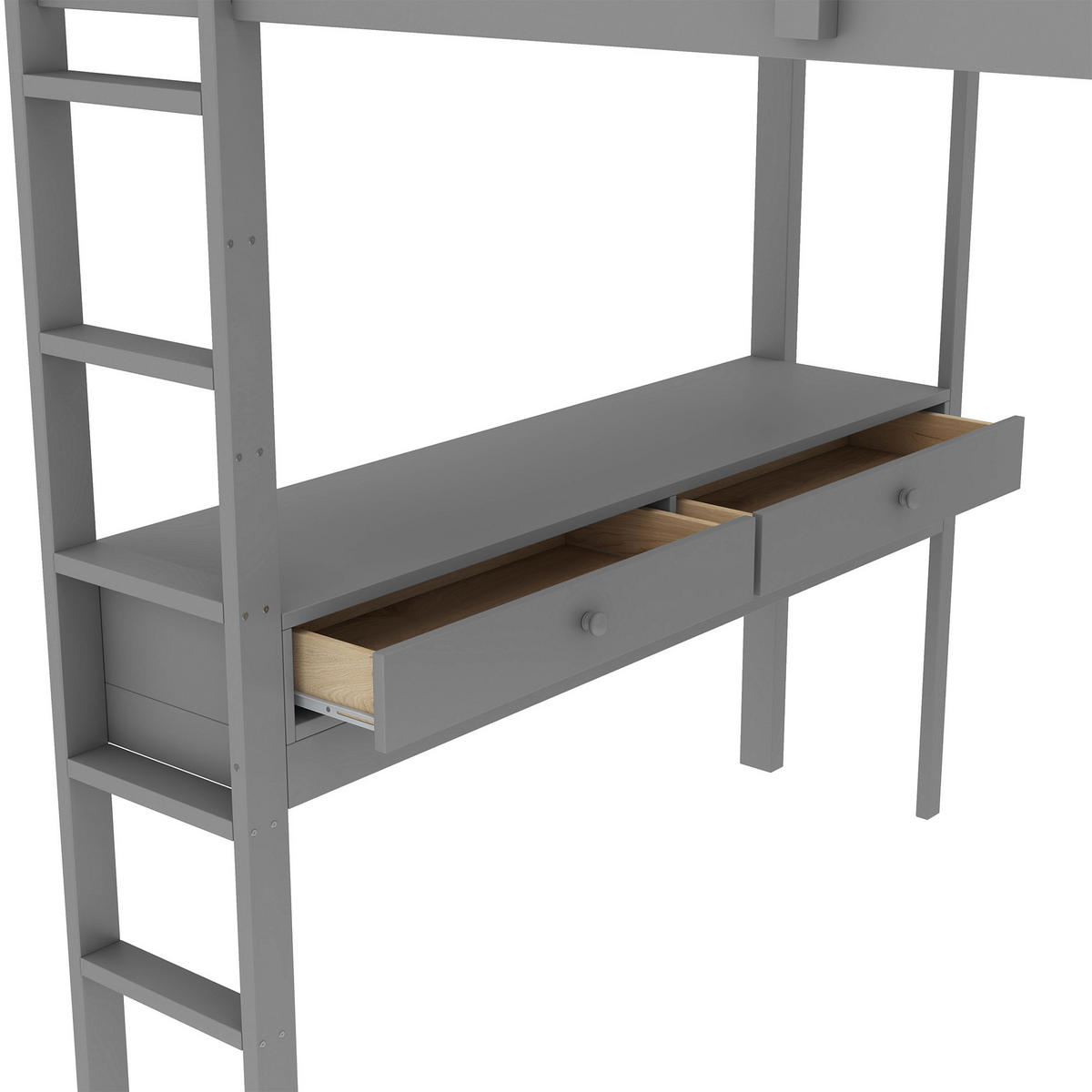 HOCHBETT 140/200 cm grau mit Stauraumschubladen und Unterbettschreibtisch - Grau, Holz (140/200cm) - OKWISH