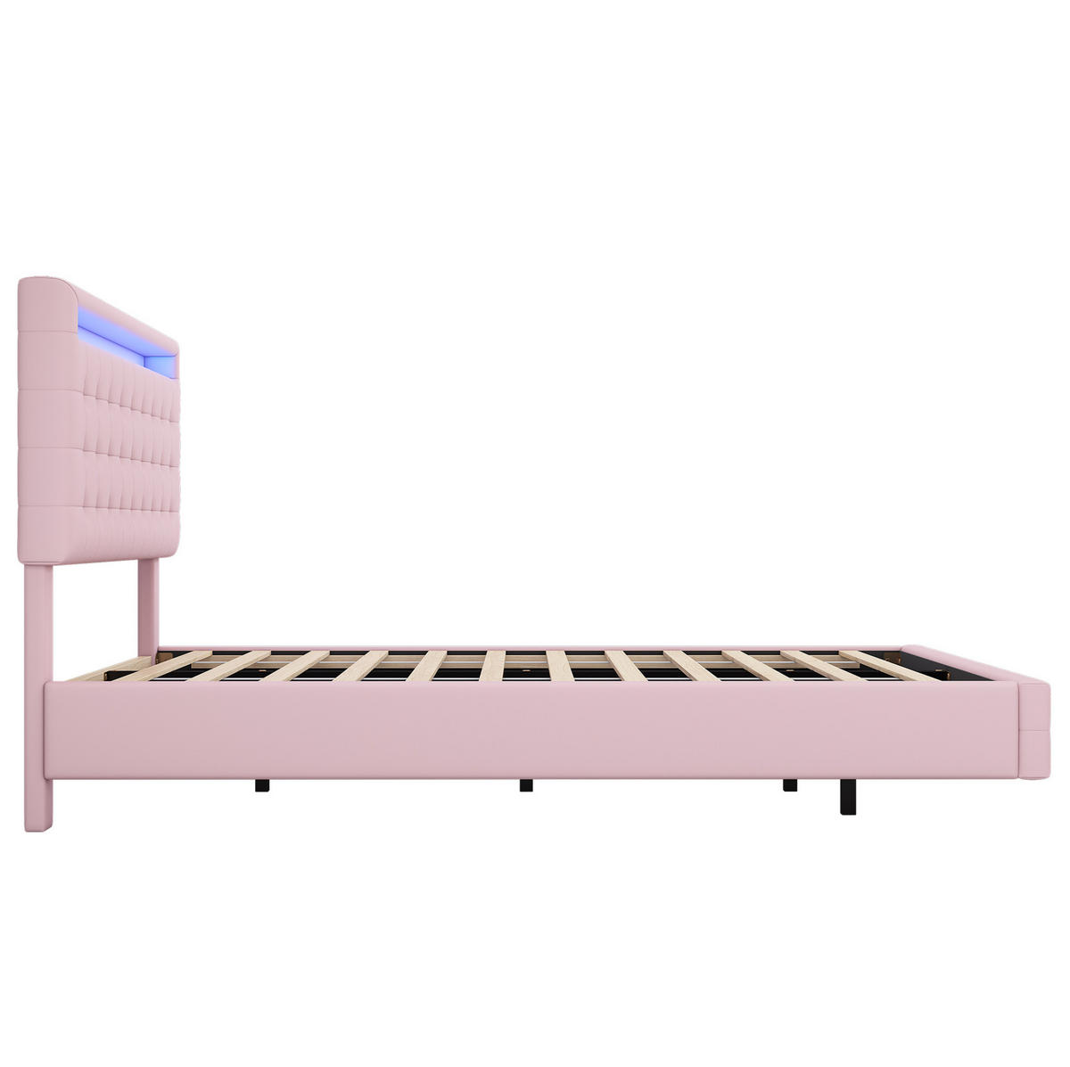 POLSTERBETT 140/200 cm Rosa mit LED-Ambientelicht und höhenverstellbarem Kopfteil Ohne Matratze - Rosa, Leder (140/200cm) - OKWISH