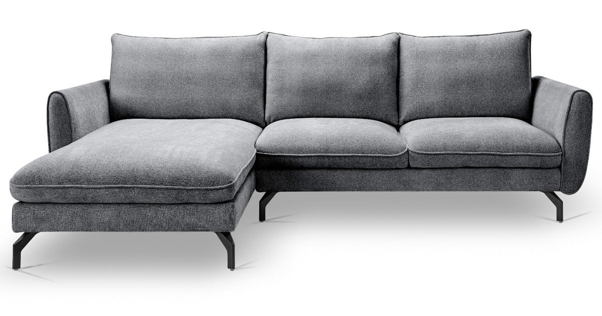 SOFA grau Webstoff 259 x 167 cm, Ecksofa 5-Sitzer, L-Sofa Ottomane links - Schwarz/Grau, Holz/Textil (259/167cm) - Inn.Furn