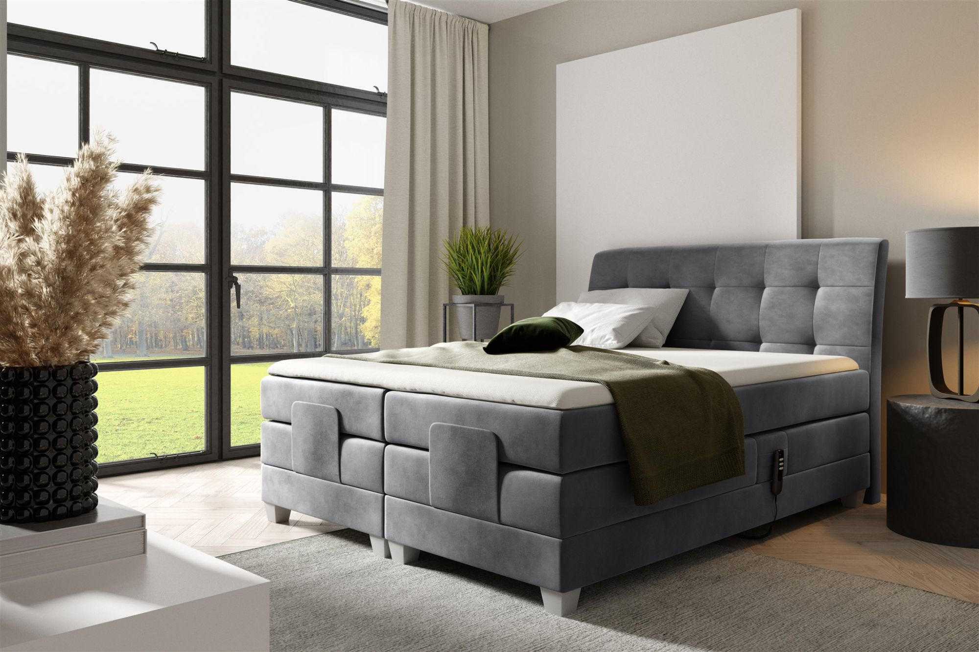 BOXSPRINGBETT Elektrisch Franco - Grau, Holzwerkstoff/Textil (120/200cm) - Fun Möbel