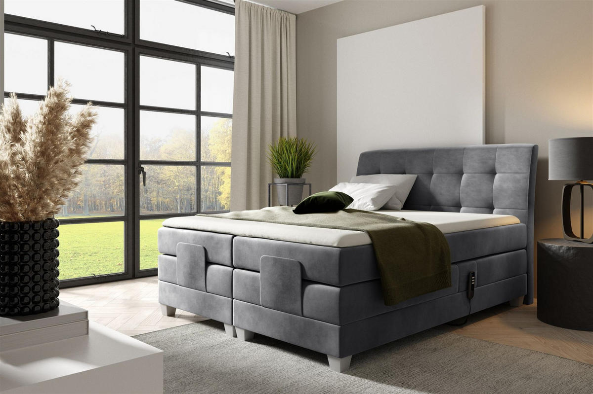 BOXSPRINGBETT Elektrisch Franco - Grau, Holzwerkstoff/Textil (120/200cm) - Fun Möbel