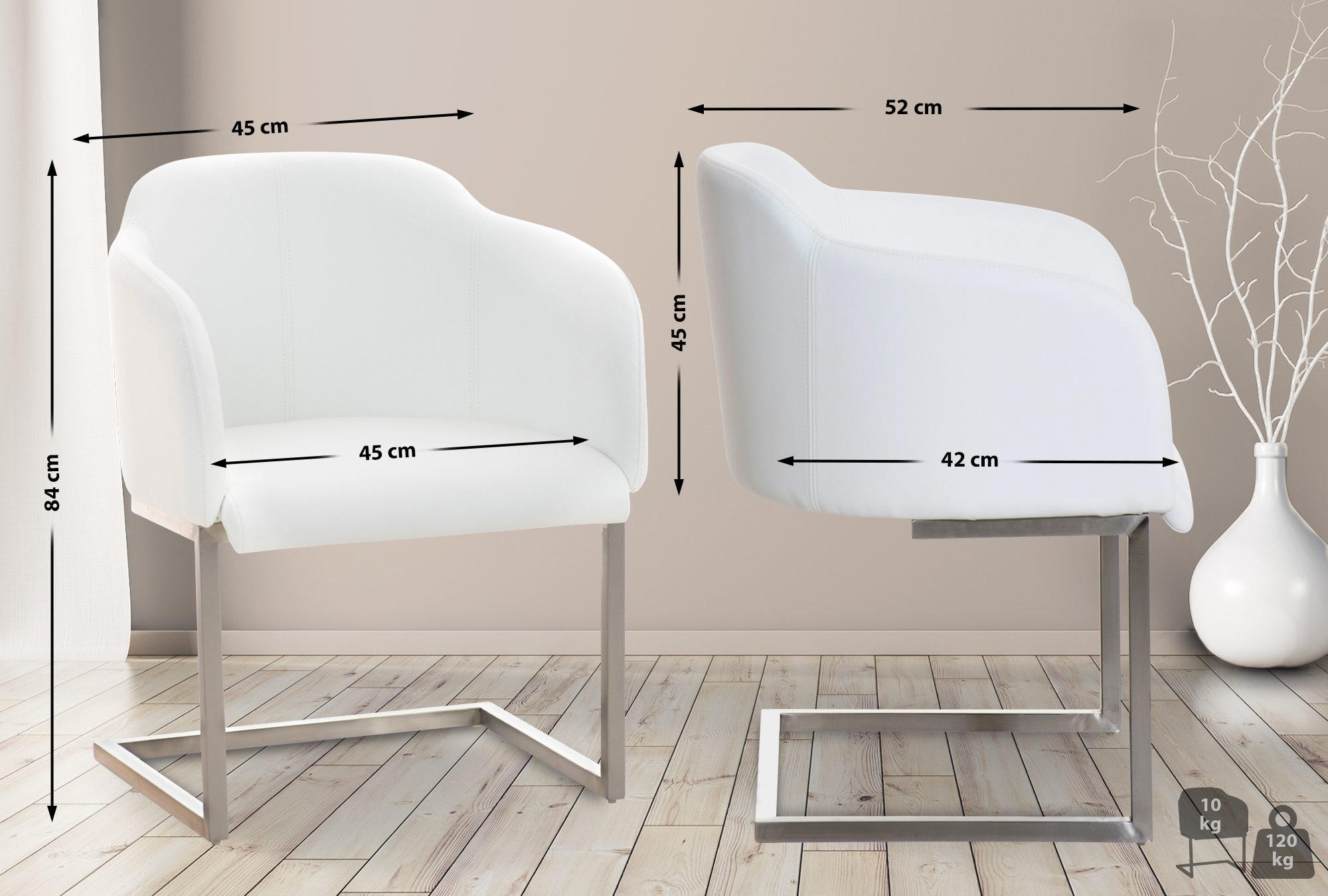 SCHWINGSTUHL Lederlook Weiß - Edelstahlfarben/Weiß, Textil/Metall (45/84/52cm) - CLP