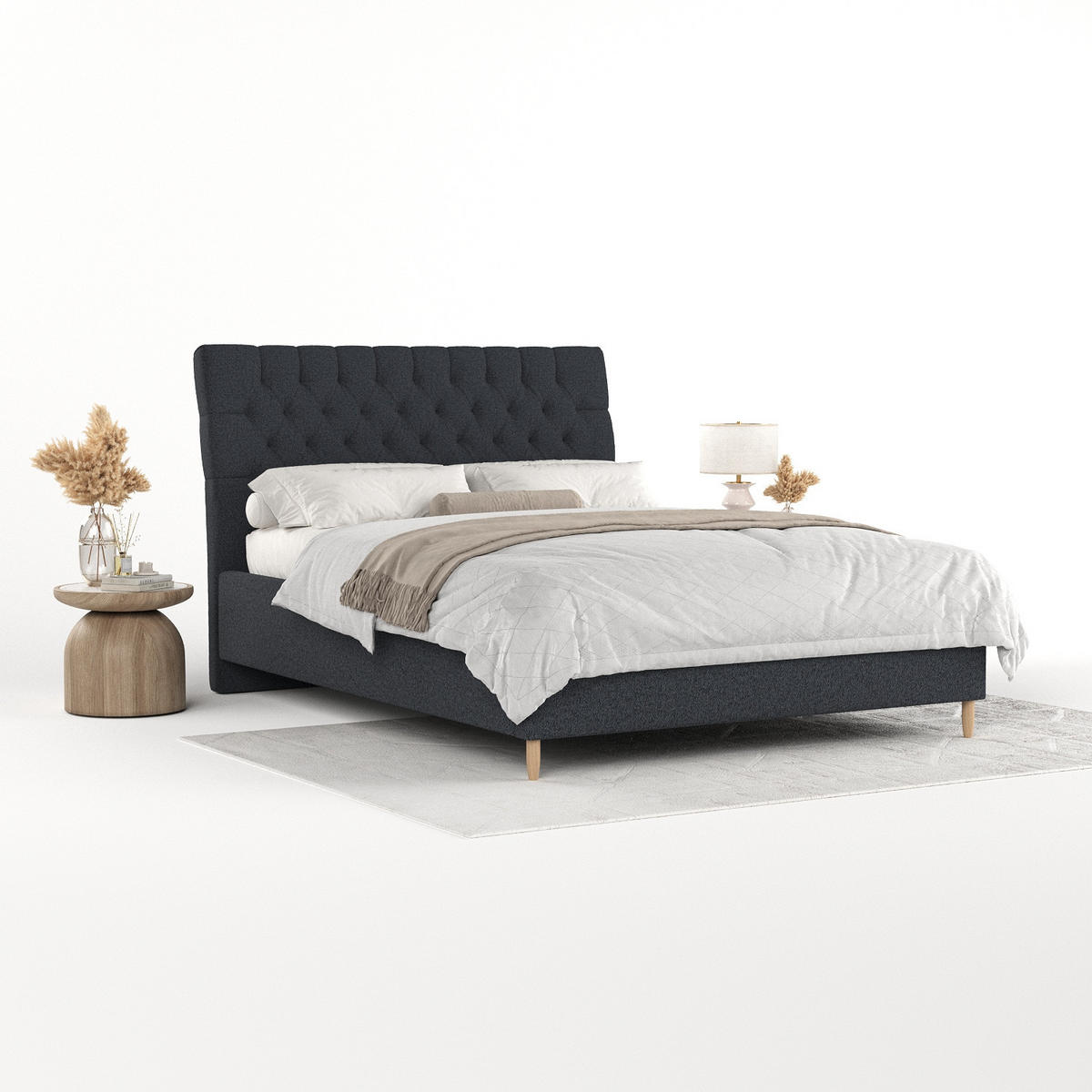 POLSTERBETT Lira 120/200 cm Anthrazit im Riva Stoff - Anthrazit/Naturfarben, Holz/Holzwerkstoff (120/200cm) - AltaBeds