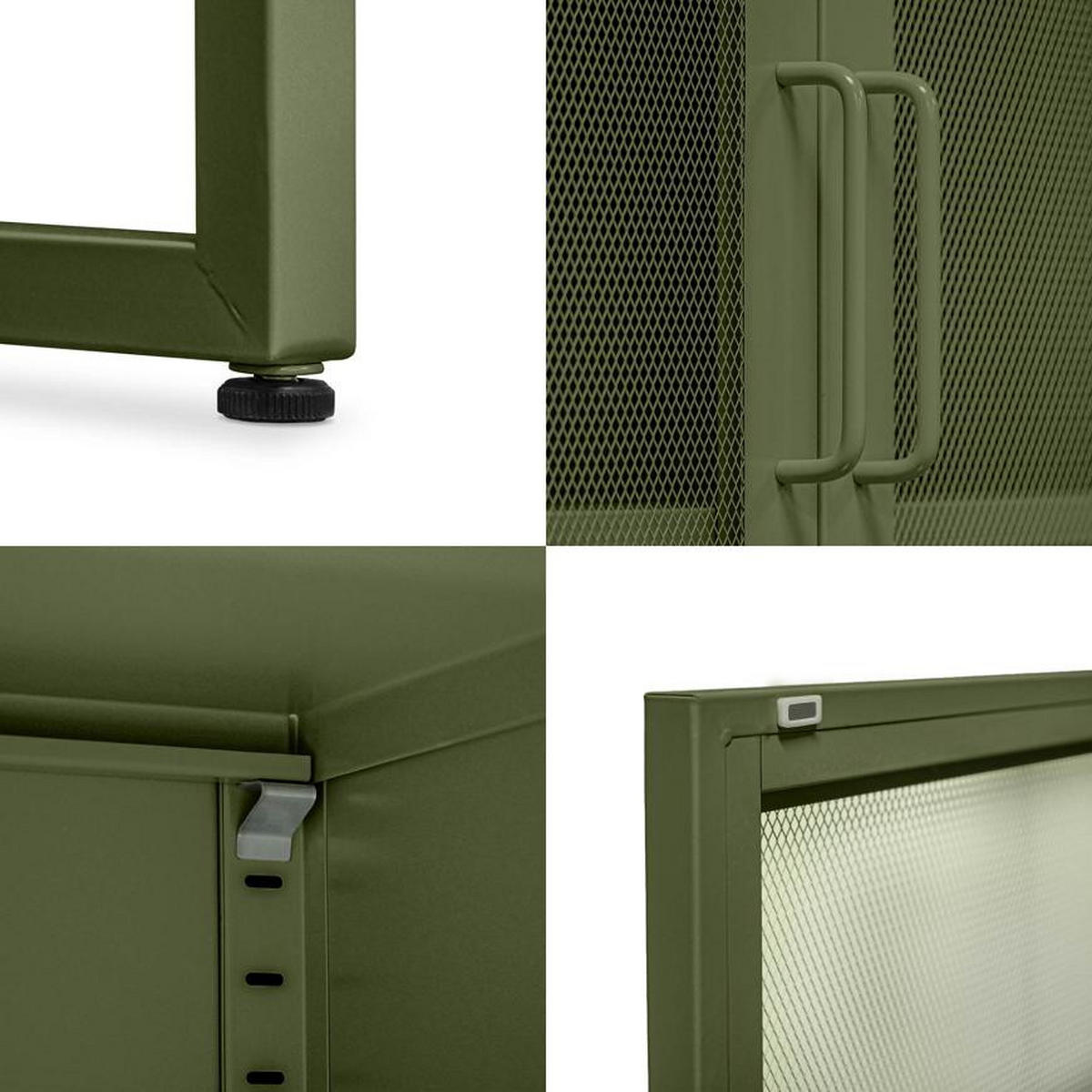 HIGHBOARD im Industrial-Design aus Metall H.120cm 2 Türen Streckmetall Olivgrün - Kai - Grün, Metall (85/120/45cm) - Sicaan