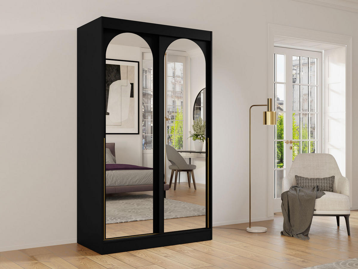 SCHIEBETÜRENSCHRANK Modin 120 - Goldfarben/Schwarz, Holzwerkstoff/Kunststoff (120/216/65cm) - MIRJAN24