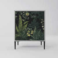SIDEBOARD FERN FLOWERS, Grau, 57,5x42x72,5 cm, Schwarze Metallfüße - Multicolor/Schwarz, Holzwerkstoff/Metall (57.5/72.5/42cm) - SpaceRebels