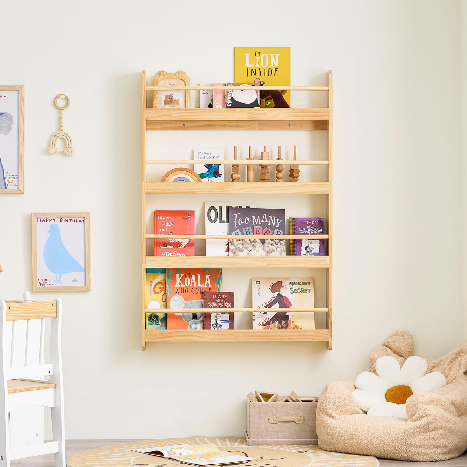 BÜCHERREGAL für Kinder mit 4 Ablagen, Kiefer - Naturfarben, Holz (80/118/12cm) - SoBuy