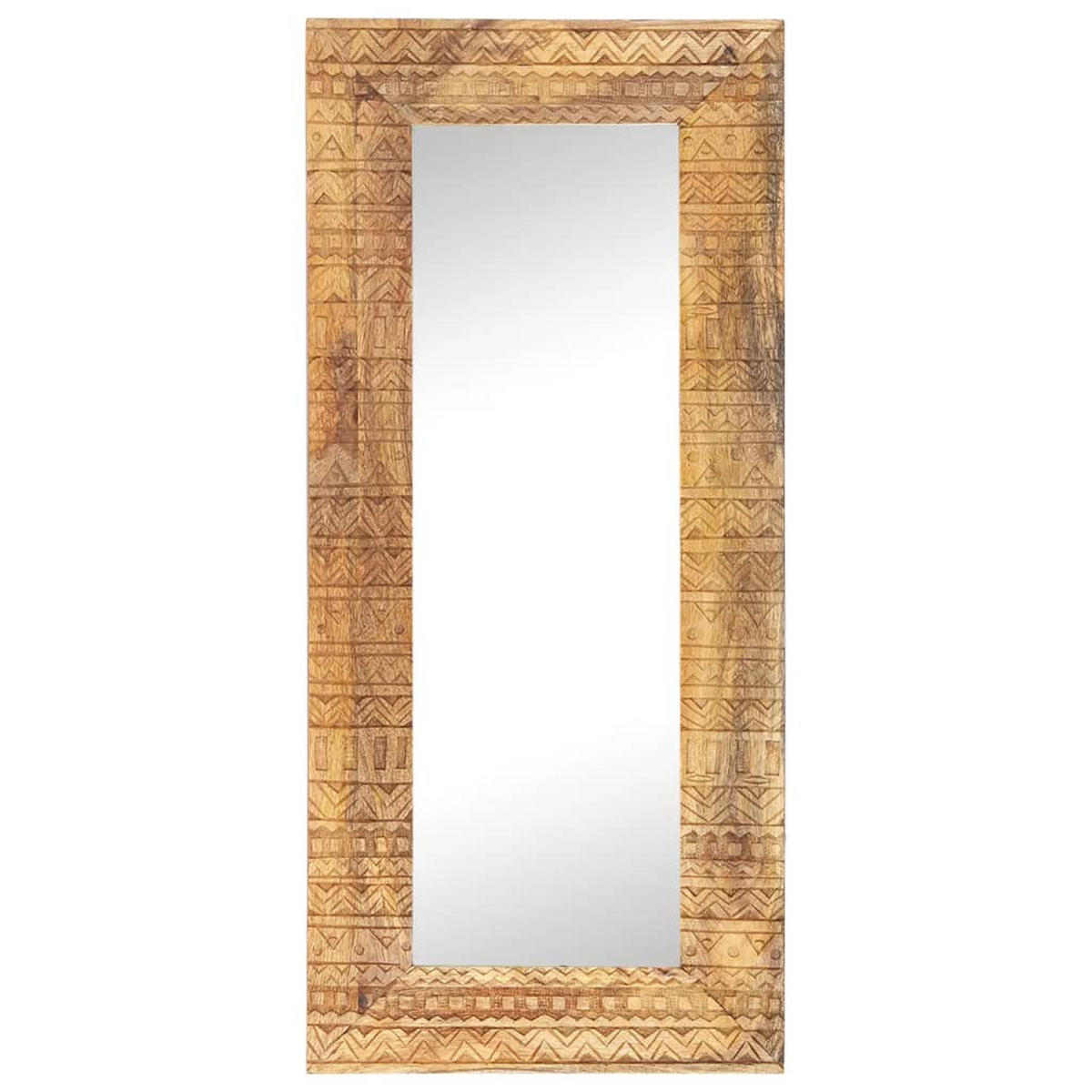 HANDGESCHNITZTER Spiegel 110x50x2,5 cm Massivholz Mango - Braun, Holz (50/1/110cm) - furnicato