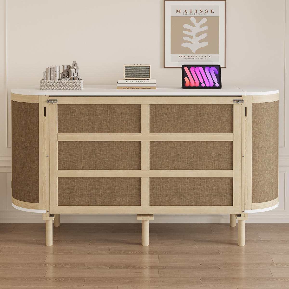 SCHRANKBETT 140/200 cm Holz geflochten mit praktischen Staufächern - Naturfarben, Holzwerkstoff (140/200cm) - OKWISH