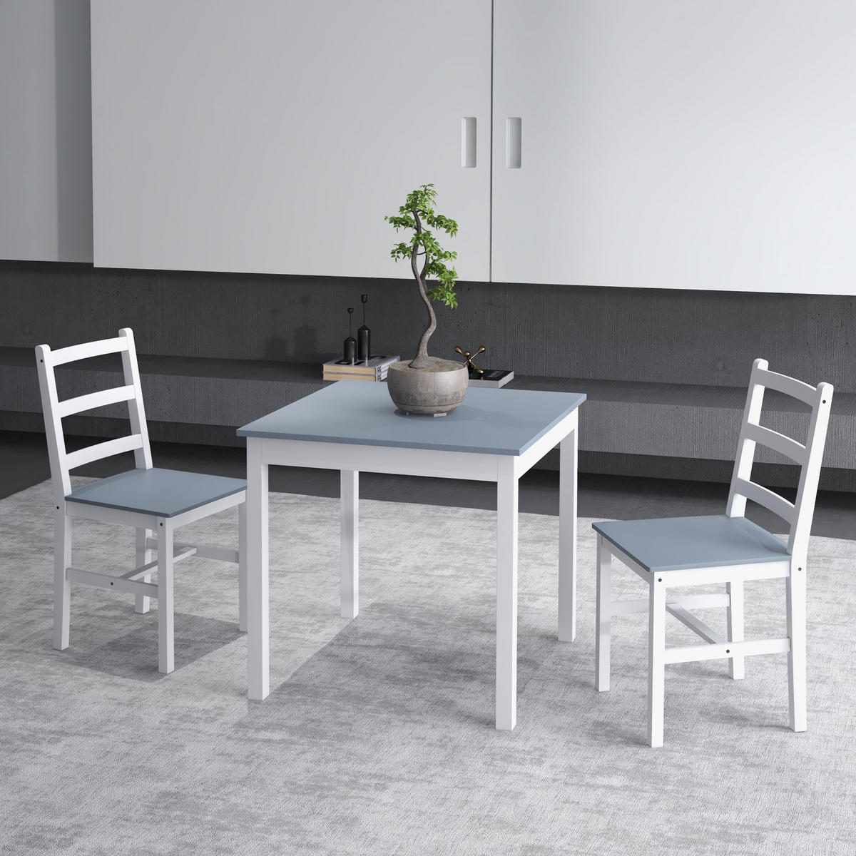 ESSGRUPPE 3er-Set, Esstisch mit 2 Stühlen, Küchentisch-Set für 2 Personen, Holz - Grau, Holz (75/75/75cm) - HOMCOM