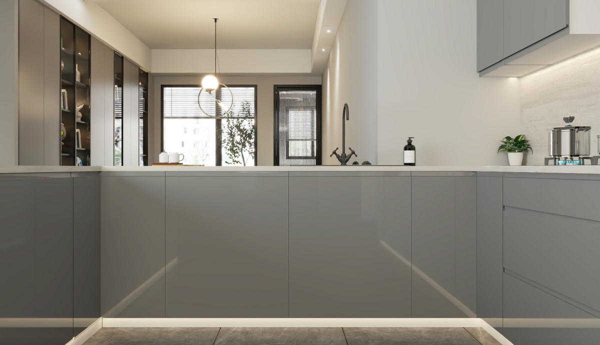 ECKKÜCHE 310 × 289 × 210 cm - Velmora KÜ-AS-013 - in Grau / Hochglanz - Grau, Holz (310/212/58cm) - ROYAL24_MARKT