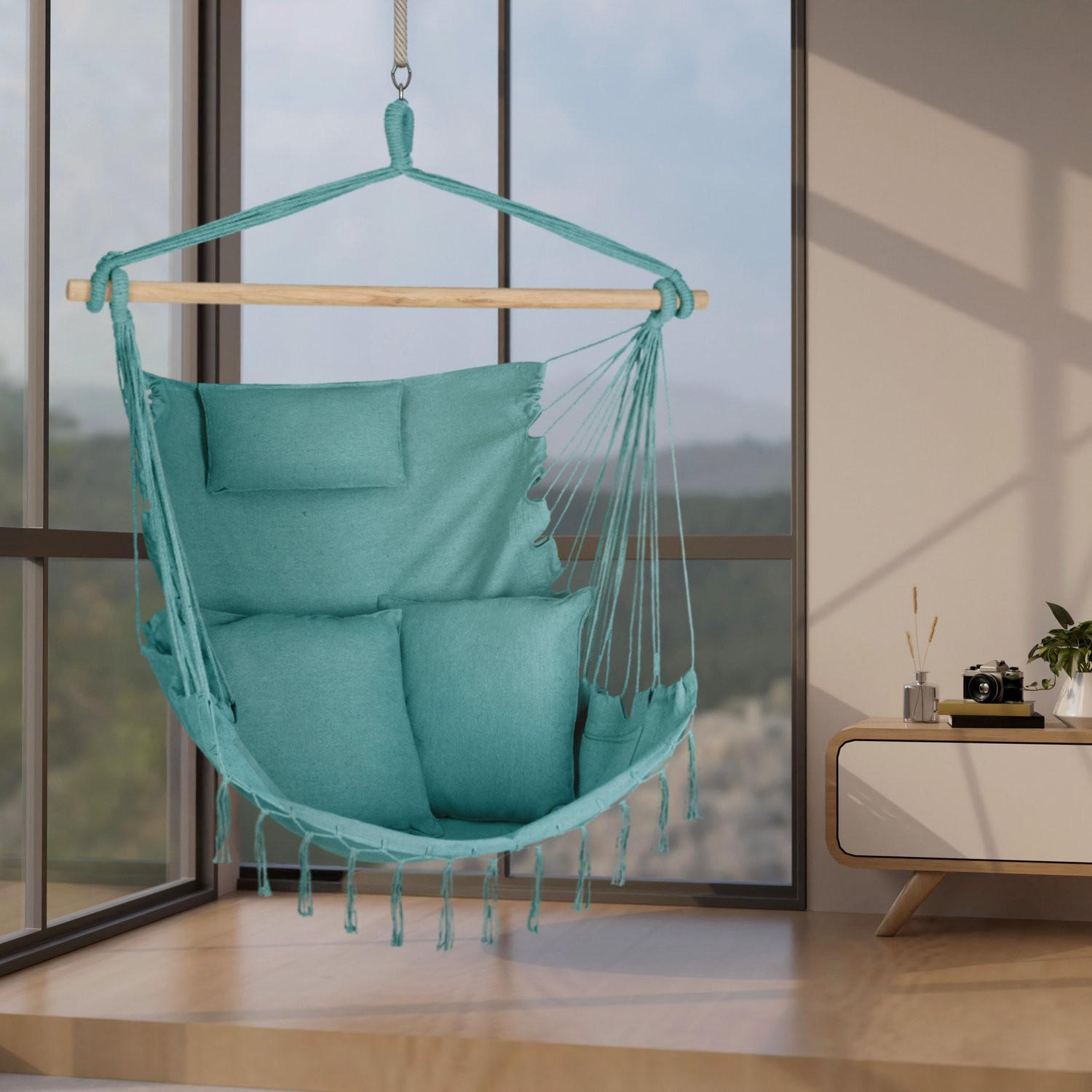 HÄNGESESSEL mit 3 Kissen 75/100/130 cm, bis 140 kg - Grün, Textil (100/130/75cm) - Outtec