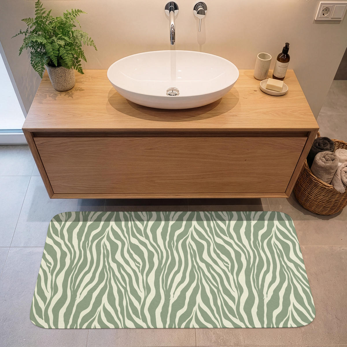 KOUPELNOVÁ PŘEDLOŽKA Zebra - Motiv - zelená 120x60 cm - šalvějově zelená, textil/plast (120/60cm)