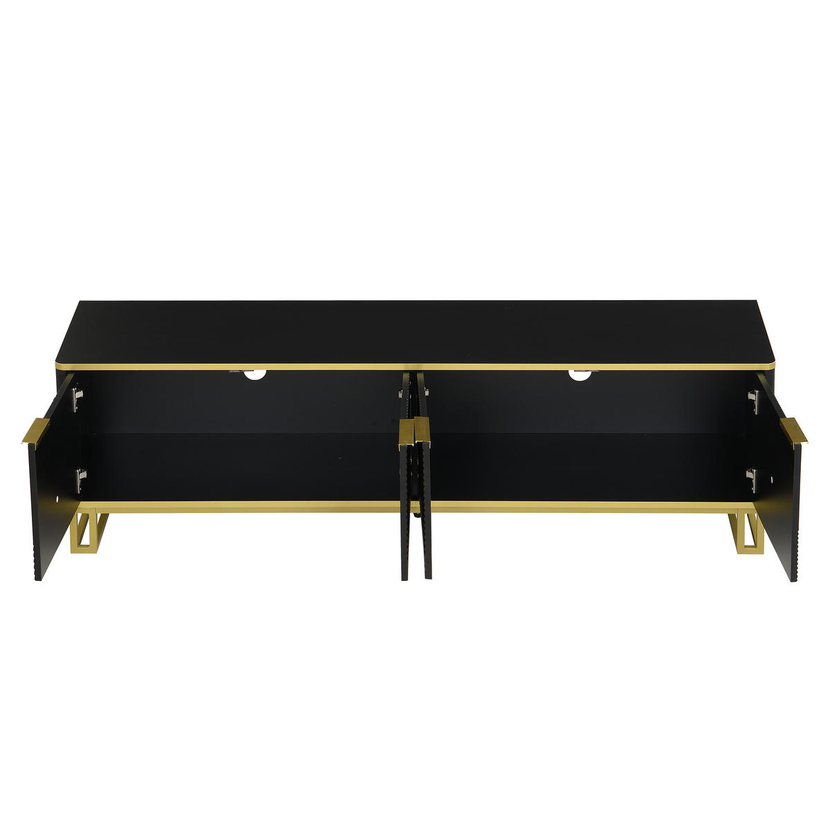 LOWBOARD in Schwarz und Gold TV-Schrank mit vier Türen für Wohnzimmer, B160/T37.5/H48 cm - Goldfarben/Schwarz, Holzwerkstoff/Metall (160/48/37.5cm) - STILVORA