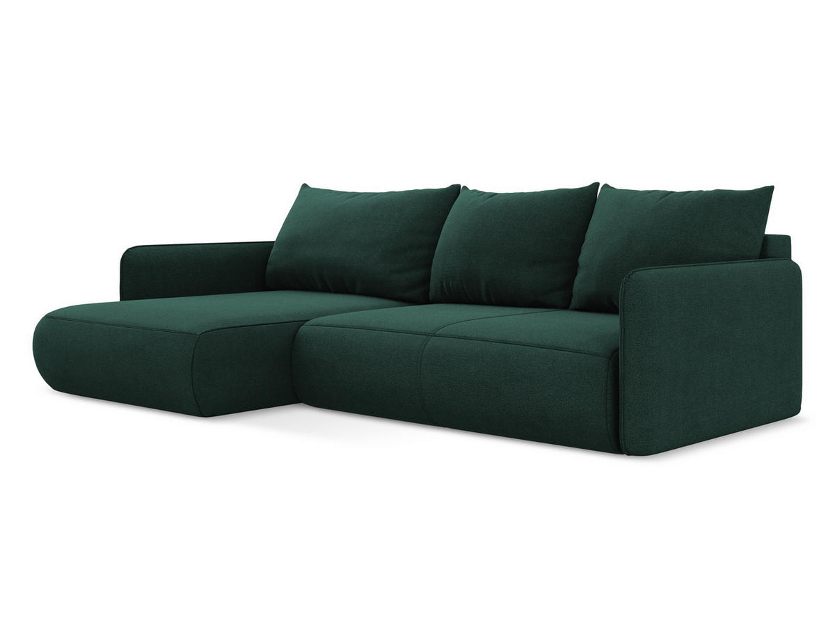 ECKSOFA mit Schlaffunktion Strukturstoff Stoff Grün - Dunkelgrün/Schwarz, Kunststoff/Textil (148/240cm) - Makamii