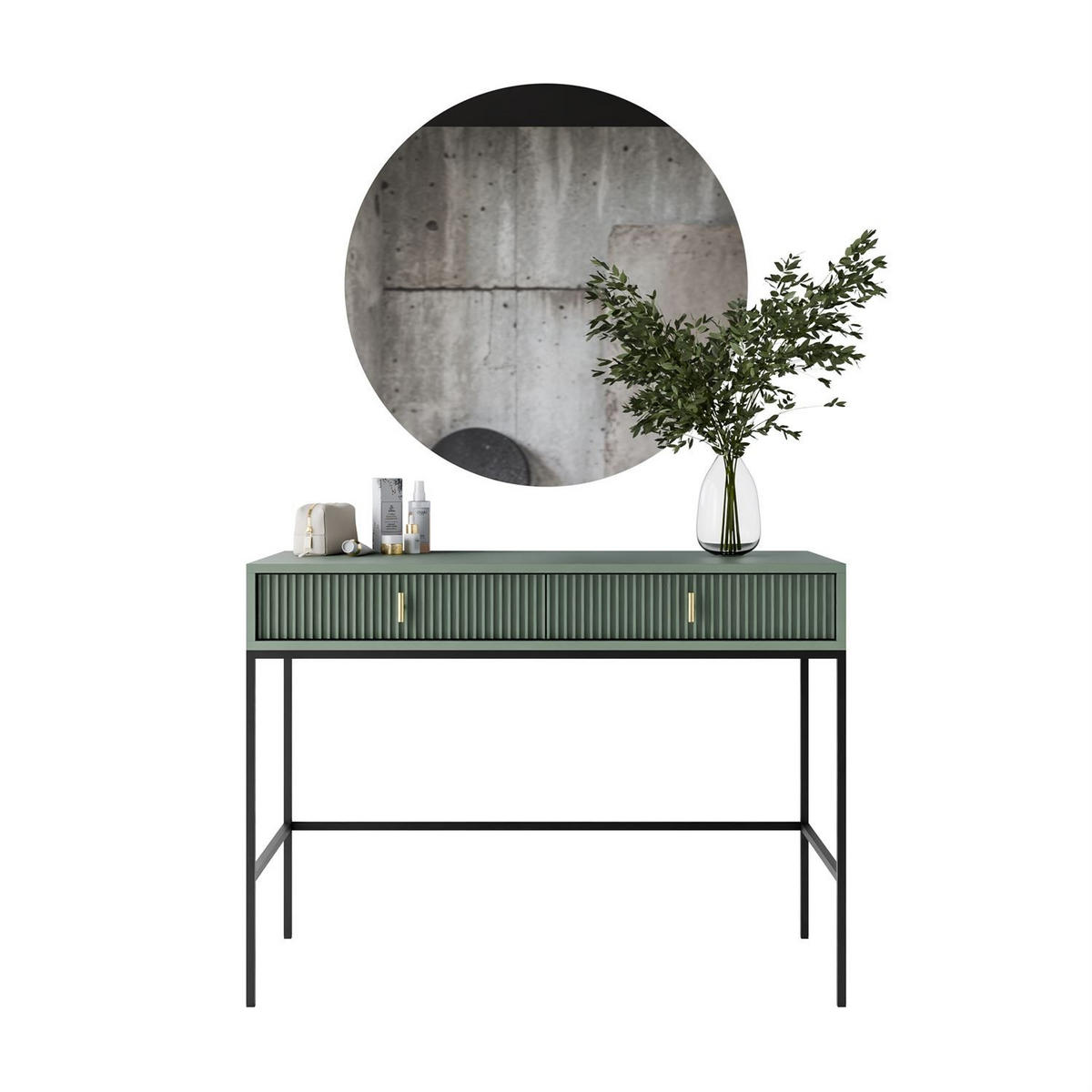FRISIERTISCH MIDNIGHT auf Gestell mit Spiegel und LED-Beleuchtung grün - Schwarz/Grün, Holzwerkstoff (104/77/50cm) - Lookway