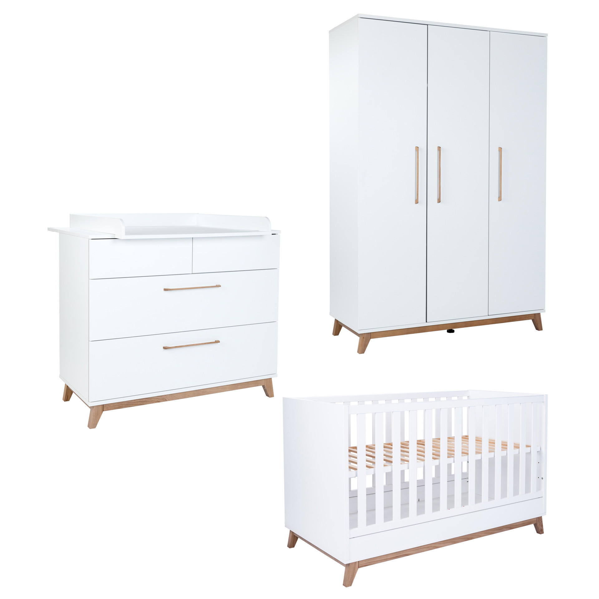 BABYZIMMER SET Lina 3-tlg. Soft-Close - Walnussfarben/Weiß, Holz/Holzwerkstoff (1/1/1cm) - arthur berndt
