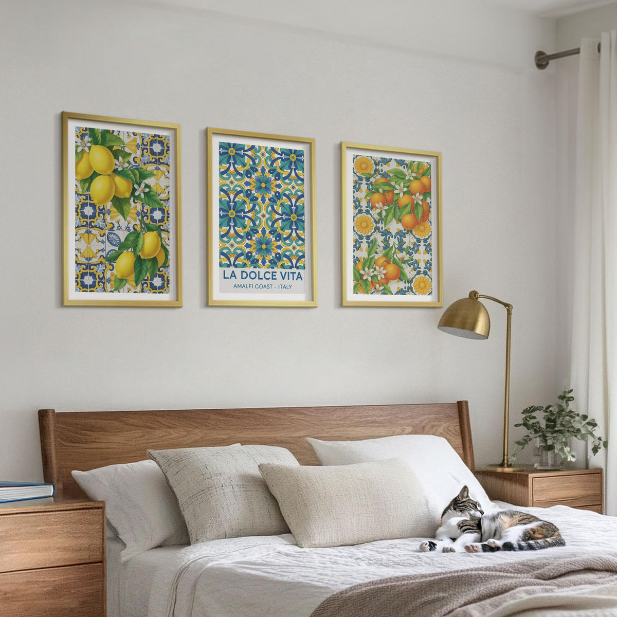 WANDBILDER 3er Set - 40x60 cm Goldrahmen - Zitronen, Orangen, Blumen, Italien - Goldfarben, Kunststoff (40/60cm) - ArtPrintCave