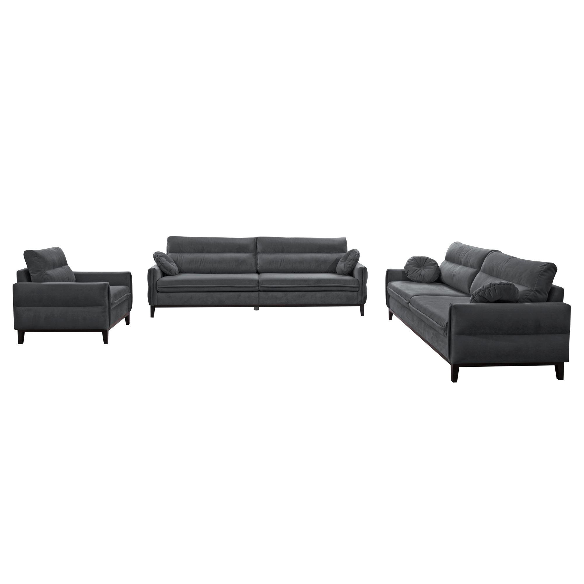 SITZGARNITUR Belweder, zwei Sofas+Sessel, Dunkelgrau, Velours - Wengefarben/Anthrazit, Holz/Textil (268/95/94cm) - Beautysofa