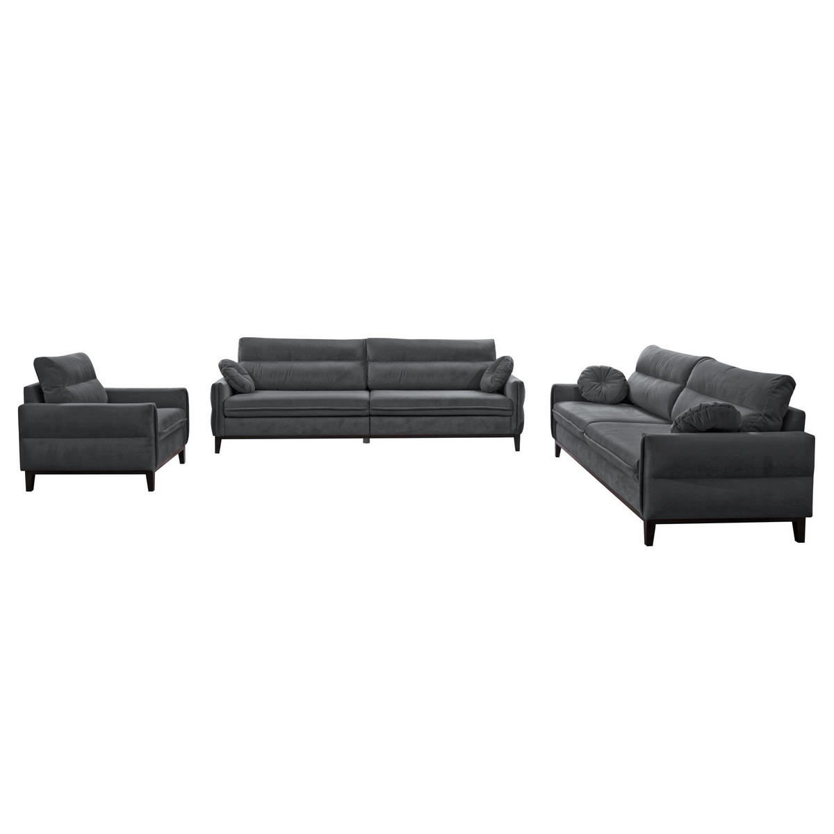 SITZGARNITUR Belweder, zwei Sofas+Sessel, Dunkelgrau, Velours - Wengefarben/Dunkelgrau, Holz/Textil (268/95/94cm) - Beautysofa