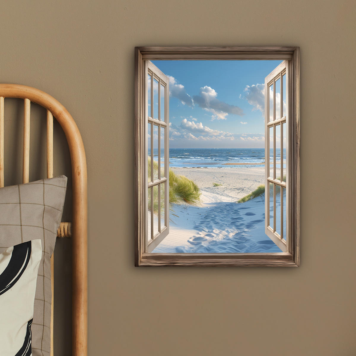 LEINWANDBILD Aussicht - Strand - Fenster - Dünen - Meer 30x40 cm - Hellblau, Textil (30/40cm) - MuchoWow