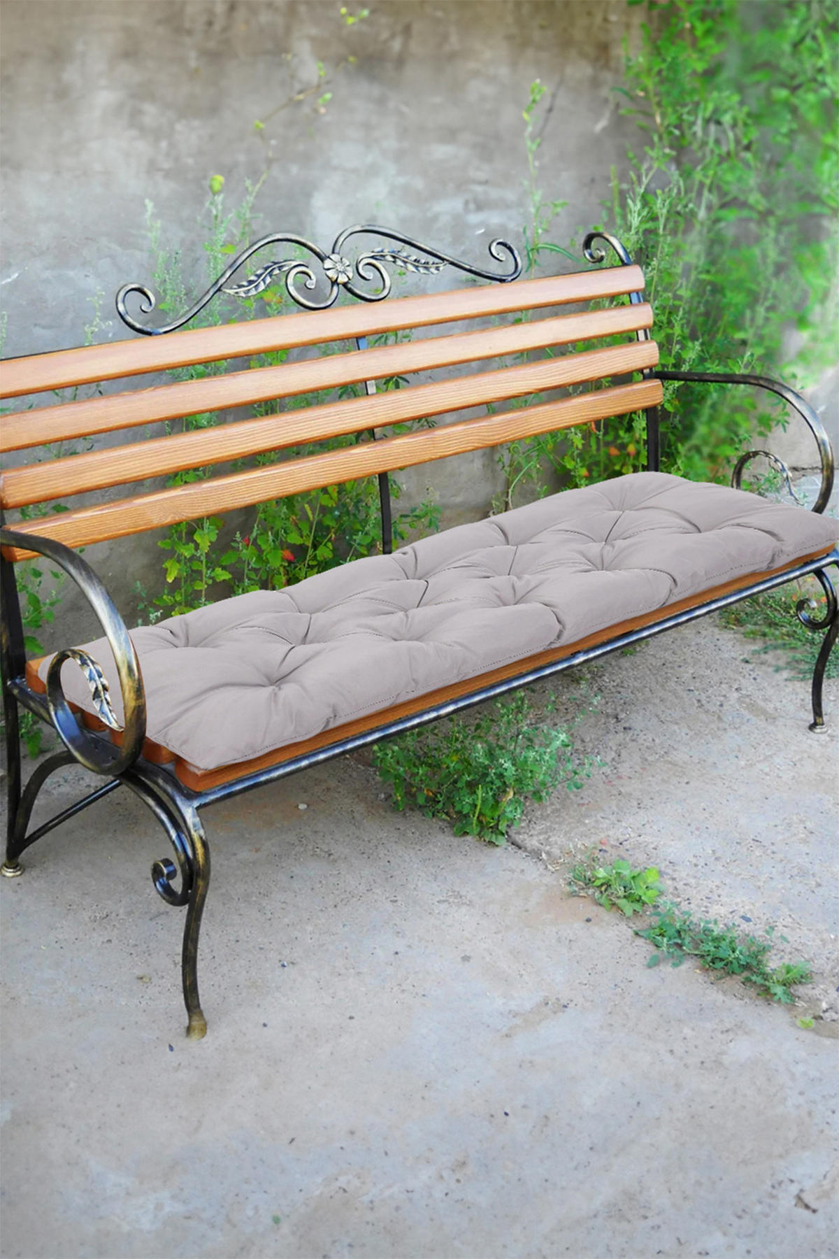SITZKISSEN aus Polyester PP-Baumwolle in Hellgrau für Gartenbänke Leicht und tragbar Sichere Befestigungsbänder 120 x 50 cm - Grau, Textil (50/72/120cm) - Livingandhome