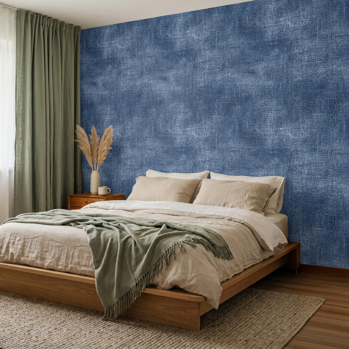 TAPETE - Leinen - Textur - Muster - Denim - Rustikal - 260x200 cm - Blau, Papier (260/200cm) - OnlyWow