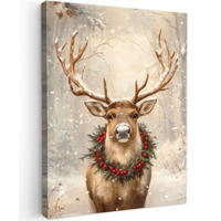 LEINWANDBILD Weihnachten - Rentier - Winter - Kranz 60x80 cm - Naturfarben, Textil (60/80cm) - MuchoWow