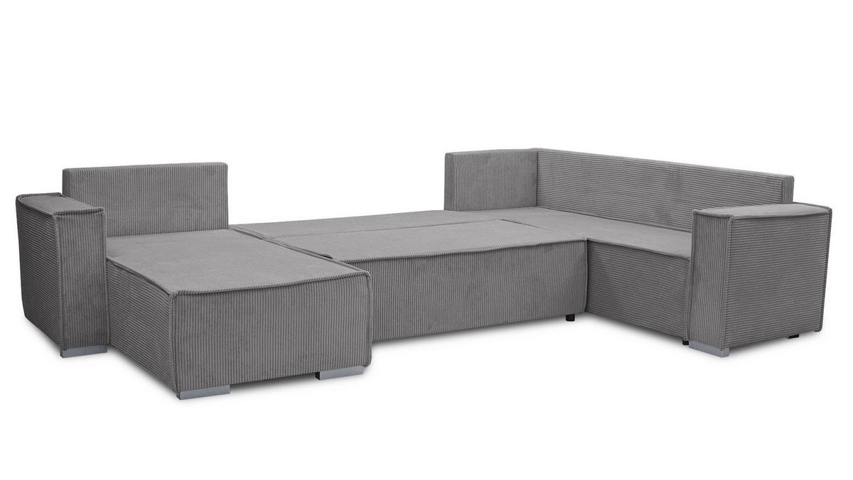 WOHNLANDSCHAFT STYLO U-Form mit Schlaffunktion Bettkasten Cordstoff Poso Grau - Grau, Kunststoff (315/90/215cm) - Wohnideebilder