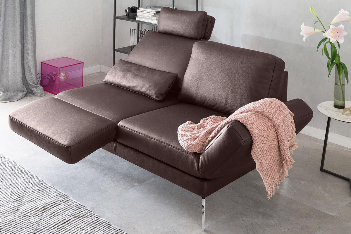 LEDERSOFA HURRICANE Braun Leder - Dunkelbraun/Silberfarben, Leder (170/87/141cm) - KAWOLA