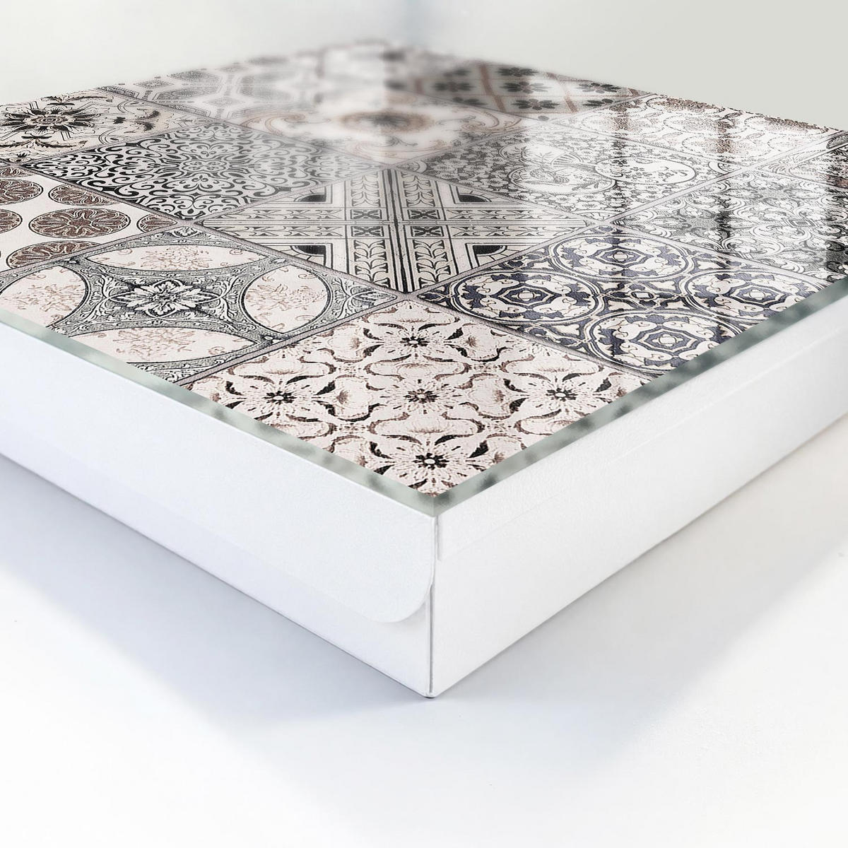SCHLÜSSELBOX Weiß 30x30 cm – Türöffnung nach rechts - Stilvolle Fliesen - Schwarz, Metall (30/30/5cm) - TULUP
