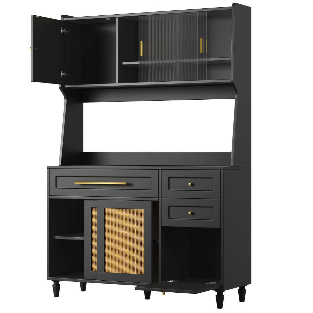 GESCHIRRSCHRANK aus MDF & Spanplatte 120x45x195,5 cm in Schwarz mit LED-App-Steuerung - Schwarz, Holzwerkstoff (120/195.5/45cm) - Modfu